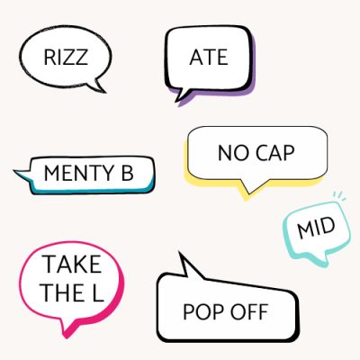 Image with speech bubbles that contain slang words