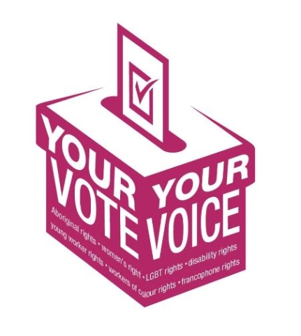 drawing of a ballot box that says vote your voice