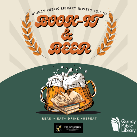 book it and beer poster with two mugs of beer and a stack of books