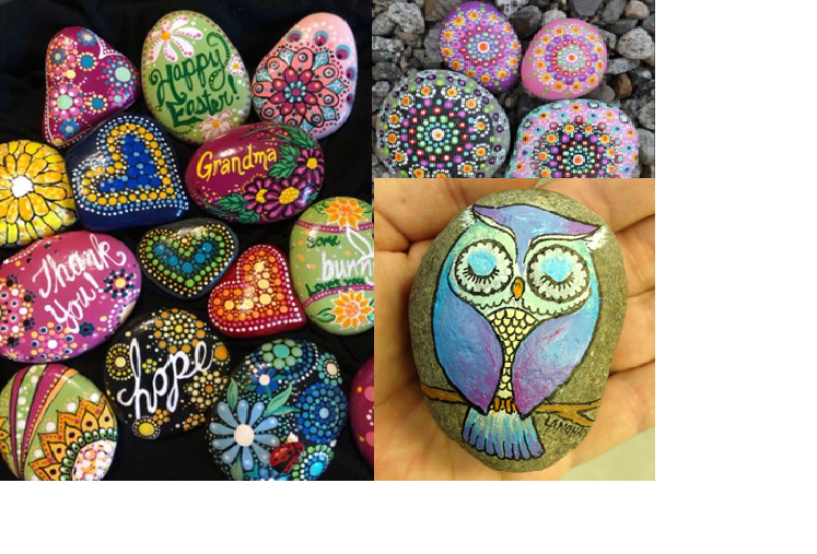 A photo of rocks painted different styles