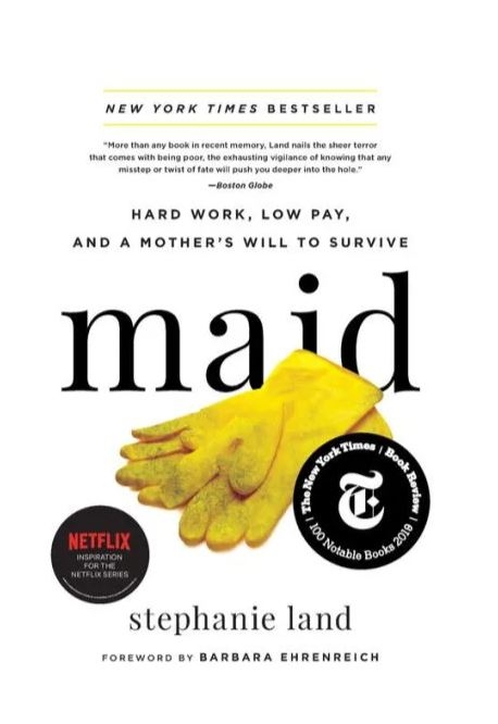 dirty reusable gloves on the book cover for Maid