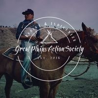 Indigenous man on a horse with Great plains action society logo 